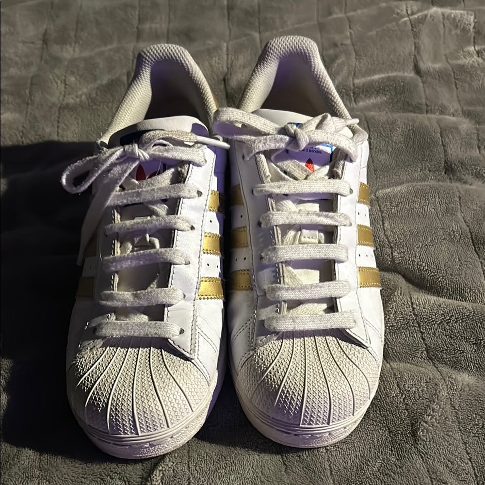 adidas White and Gold Athletic Shoes